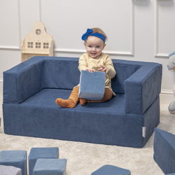KiddyMoon Canapé en Mousse pour Enfants avec Balles et Pente Parfait Pour la Chambre D'enfant Léger Modulable Confortable Sécurisé Idéal pour Jouer et Se Détendre, bleu foncé, Canapé/Pente