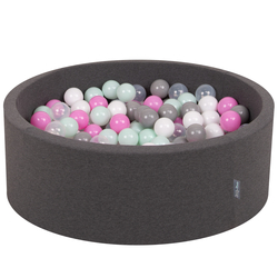 KiddyMoon Piscine à Balles ∅ 7Cm pour Bébé Rond Fabriqué En UE, gris foncé:transparent/gris/blanc/rose/menthe, 90x30cm/200 balles