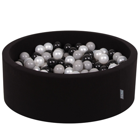 KiddyMoon Piscine à Balles ∅ 7Cm pour Bébé Rond Fabriqué En UE, noir: noir/gris/perle, 90x30cm/200 balles