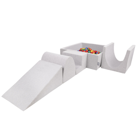 KiddyMoon Aire De Jeux en Mousse avec Carré Piscine À Balles pour Enfants, gris clair: jaune/vert/bleu/rouge/orange, Piscine (300 Balles) + Version 3