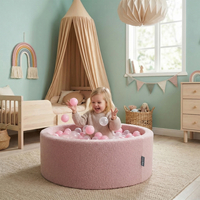 KiddyMoon Piscine à Balles Boules 7 cm pour un Remplissage plus Généreux Pour Bébés au Housse Teddy, Convient dès 8 Mois, Rose: Rose Poudré/Transparent, 90x30cm/300 Balles