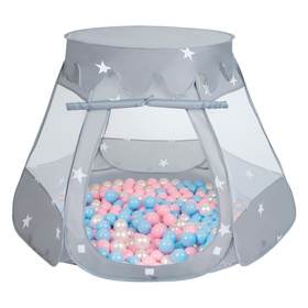 Tente Château Pour Enfants Tente de Jeu Avec Balles Colorées Jouet Cabane Pop-up Château Facile À Monter Maison de Jeu Pour Intérieur et Extérieur, gris:babyblue/rose poudré/perle, 105x90cm/100 balles