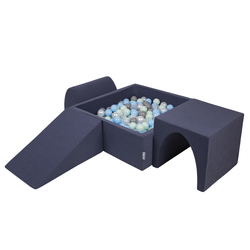 KiddyMoon Aire De Jeux en Mousse avec Carré Piscine À Balles pour Enfants, bleu foncé:perle/gris/transparent/babyblue/menthe, Piscine (200 Balles) + Version 2