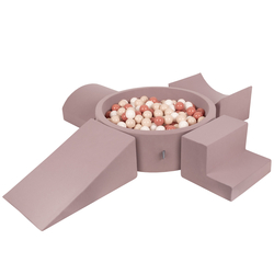 KiddyMoon Aire De Jeux en Mousse avec Rond Piscine à Balles pour Enfants, bruyère: beige pastel/saumon/blanc, Piscine (200 Balles) + Version 5