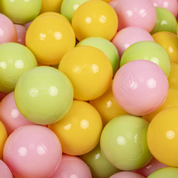 KiddyMoon Balles Colorées Plastique ∅7cm pour Piscine Enfant Bébé Fabriqué en EU, vert clair/jaune/rose poudre, 700 Balles/7cm