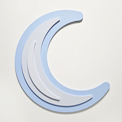 Déco murale KiddyMoon Relief 3D décoration en bois contreplaqué, croissant de lune : bleu/gris , UNI