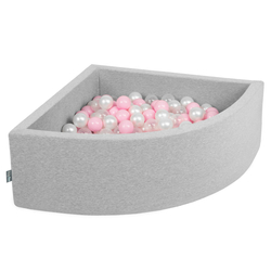 KiddyMoon Piscine à Balles ∅ 7Cm pour Bébé Quart Angulaire Fabriqué En UE, gris clair: rose poudré/perle/transparent, 90x30cm/200 balles