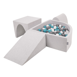 KiddyMoon Aire De Jeux en Mousse avec Quart Angulaire Piscine À Balles pour Bébé, gris clair: gris/blanc/turquoise, Piscine (200 Balles) + Version 2