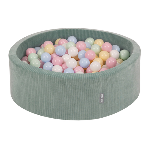 KiddyMoon Piscine À Balles pour Enfants Mousse Côtelé Pour Motricité Bébé, Vert : bleu pastel/jaune pastel/blanc/menthe/rose poudré, 90x30cm/200 Balles