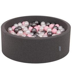 KiddyMoon Piscine à Balles ∅ 7Cm pour Bébé Rond Fabriqué En UE, gris foncé:perle/rose clair/argenté, 90x30cm/200 balles