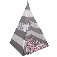 Tipi Tente de Jeu avec Balles Maison de Jeu pour Enfants, grises et blanches rayures:blanc/gris/rose poudré, 900 Balles