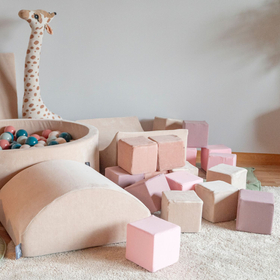 KiddyMoon blocs mous pour bébé cubes de construction en mousse housse velours, cubes: vert forêt-rose de sables-gris de montagnes, 48 Pieces