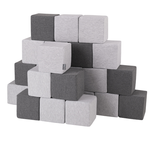 KiddyMoon Blocs Souples Jouets pour Bébé Mousse Squeeze Jouer Jouet Éducatif, cubes: gris clair/gris foncé, 24 Pieces