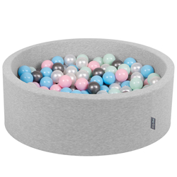 KiddyMoon Piscine à Balles ∅ 7Cm pour Bébé Rond Fabriqué En UE, gris clair:perle/r. poudré/babyblue/menthe/argent, 90x30cm/200 balles