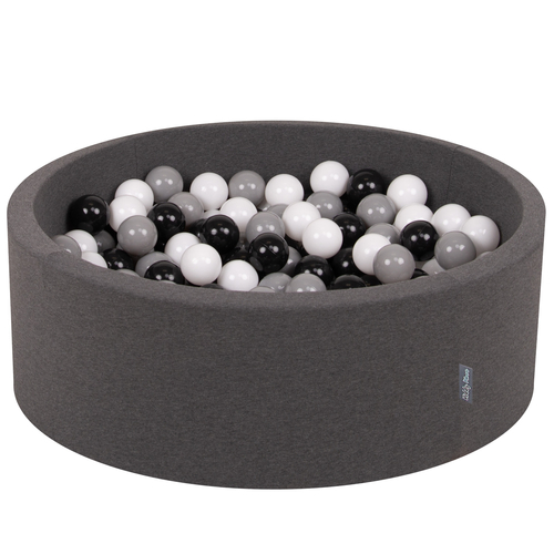 KiddyMoon Piscine à Balles ∅ 7Cm pour Bébé Rond Fabriqué En UE, gris foncé:blanc/noir/gris, 90x30cm/300 balles