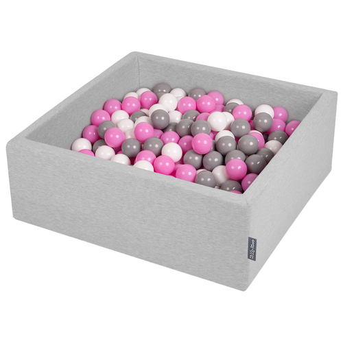 KiddyMoon Piscine à Balles ∅ 7Cm pour Bébé Carré Fabriqué En UE, gris clair:gris/blanc/rose, 90x30cm/200 balles