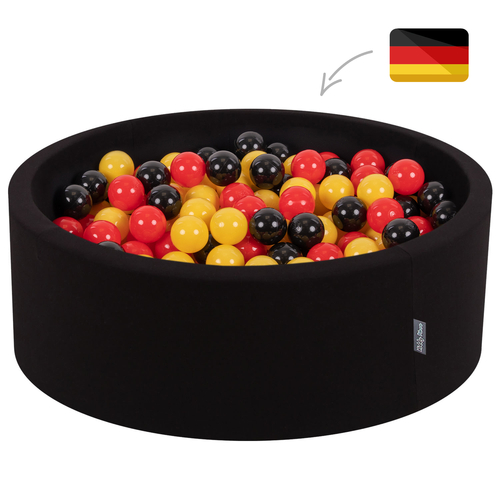 KiddyMoon Piscine à Balles ∅ 7Cm pour Bébé Rond Fabriqué En UE, Allemagne: noir/rouge/jaune, 90x30cm/200 balles