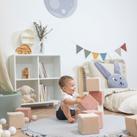 KiddyMoon Blocs De Construction En Mousse Pour Bébé Jouet Éducatif Housse En Velours, cubes: beige sableux/rose des sables, 24 Pieces