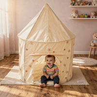 Tente de Jeu Pour Enfants Château Maison de Jeu En Forme De Pavillon De Jeu Avec Balles Pliable Tente Pop-Up Enfant Motifs D'Étoiles Et De Cœurs, beige clair, SANSballes