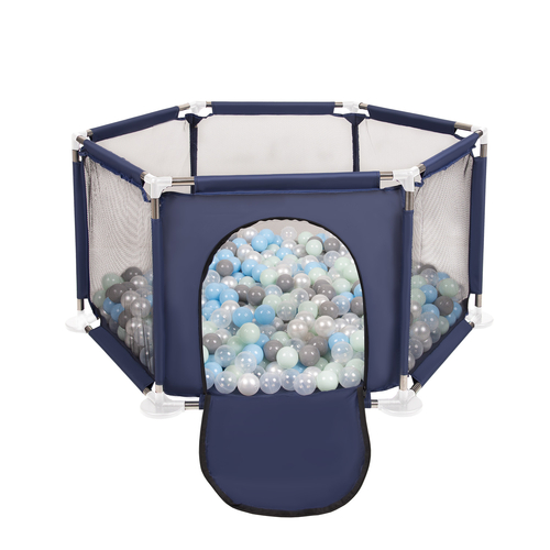 parc bébé hexagonal pliable avec balles plastiques, Bleu:perle/gris/transparent/babyblue/menthe, 400 balles