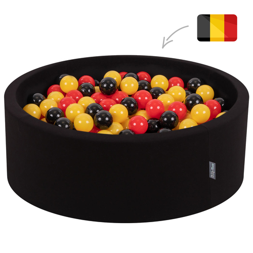 KiddyMoon Piscine à Balles ∅ 7Cm pour Bébé Rond Fabriqué En UE, Belgique: noir/jaune/rouge, 90x30cm/200 balles