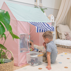 Tente de Jeu Pour Enfants De Magasin De Glaces Forme De Pavillon Pliable En Matériau Respirant Et Résistant Idéal Pour Stimuler La Créativité Intérieur Et Extérieur, rose-menthe, SANSballes
