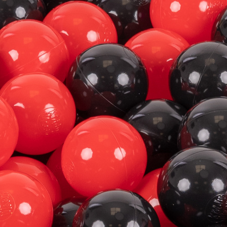 KiddyMoon Balles Colorées Plastique ∅7cm pour Piscine Enfant Bébé Fabriqué en EU, noir/rouge, 200 Balles/7cm