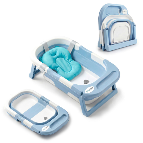 KiddyMoon baignoire pliable bébé plastique avec coussin, bleu, M