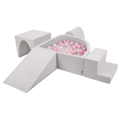 KiddyMoon Aire De Jeux en Mousse avec Quart Angulaire Piscine À Balles pour Bébé, gris clair: rose poudré/perle/transparent, Piscine (200 Balles) + Version 3