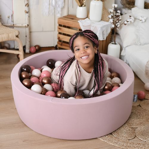KiddyMoon Piscine à Balles ∅ 7Cm pour Bébé Rond Fabriqué En UE, bruyère: brun/cuivre/beige pastel/saumon, 90x30cm/300 Balles