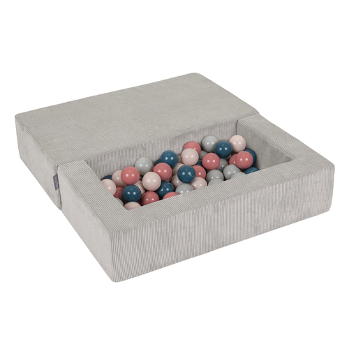 KiddyMoon Canapé en Mousse pour Enfants avec Balles Pour chambre d'enfant Léger Modulable Confortable Housse Amovible Parfait pour Jouer Lire et Se Détendre, gris clair: turquoise foncé/beige pastel/vert-gris/saumon, Canapé + 100 Balles