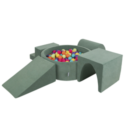 KiddyMoon Aire Velvet De Jeux en Mousse avec Rond Piscine à Balles pour Enfants, vert forêt: vert clair/turquoise/orange/rose foncé/violet, Piscine (200 Balles) + Version 3