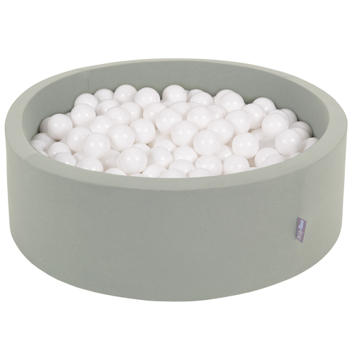 KiddyMoon Piscine À Balles ∅ 7Cm pour Bébé Rond Fabriqué en UE, sauge : blanc, 90x30cm/200 Balles