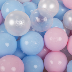 KiddyMoon Balles Colorées Plastique ∅7cm pour Piscine Enfant Bébé Fabriqué en EU, baby blue/rose poudré/perle/transparent, 300 Balles/7cm