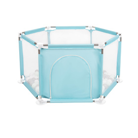 parc bébé hexagonal pliable avec balles plastiques, Mentha:blanc/gris/mentha, 200 balles