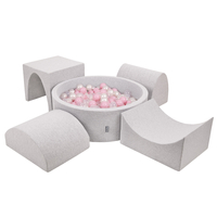 KiddyMoon Aire De Jeux en Mousse avec Rond Piscine à Balles pour Enfants, gris clair: rose poudré/perle/transparent, Piscine (200 Balles) + Version 1