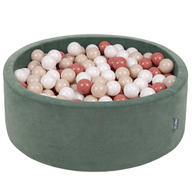 KiddyMoon Velours Piscine à Balles ∅7Cm pour Bébé Rond Fabriqué en EU, vert forêt: beige pastel/saumon/blanc, 90x30cm/300 balles