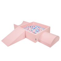 KiddyMoon Aire De Jeux en Mousse avec Carré Piscine À Balles pour Enfants, rose:babyblue/rose poudre/perle, Piscine (200 Balles) + Version 4