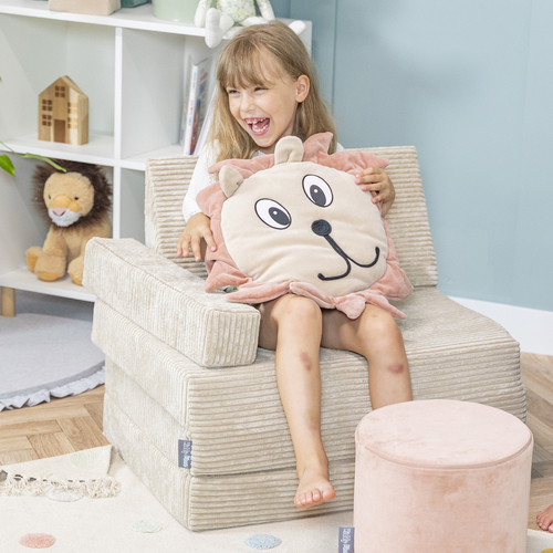 KiddyMoon Fauteuil Enfant Convertible en Mousse, Fauteuil pour Enfants Chaise pour Chambre d'Enfants Matelas Pliable Matelas Fauteuil Relax Fauteuil Douillet, beige, Fauteuil avec Oreiller