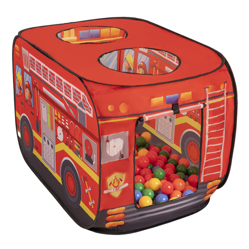 Tente De Jeu Enfant Camion De Pompiers Avec Boules Incluses Pour Intérieur Extérieur Cadeau Développement Sensoriel Et Jeux De Rôle Montessori, rouge: jaune-vert-bleu-rouge-orange, 600 balles