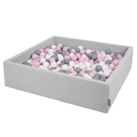 KiddyMoon Piscine À Balles Grande Carré pour Bébé, Fabriqué en UE, gris clair:blanc-gris-rose poudré, 120x30cm/600 balles