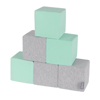 KiddyMoon blocs mous pour bébé cubes de construction en mousse, cubes: gris clair/menthe, 6 Pieces