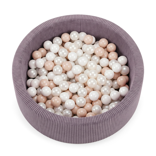 KiddyMoon Piscine Bébé, Piscine À Balles Pour Bébé Et Enfant, Piscine Enfant En Mousse Douce, Housse Côtelée Lavable, Violet: Beige pastel/Blanc/Perle, 90x30cm/200 Balles