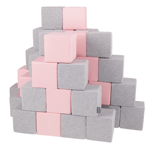 KiddyMoon Blocs Souples Jouets pour Bébé Mousse Squeeze Jouer Jouet Éducatif, cubes: gris clair/rose, 48 Pieces