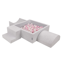 KiddyMoon Aire De Jeux en Mousse avec Carré Piscine À Balles pour Enfants, gris clair: rose poudré/perle/transparent, Piscine (200 Balles) + Version 6