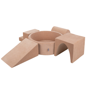 KiddyMoon Aire Velvet De Jeux en Mousse avec Rond Piscine à Balles pour Enfants, rose des sables: beige pastel/saumon/blanc, Piscine (200 Balles) + Version 3