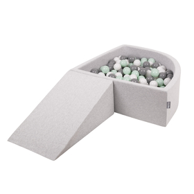 KiddyMoon Aire De Jeux en Mousse avec Quart Angulaire Piscine À Balles pour Bébé, gris clair: blanc/gris/menthe, Piscine (100 Balles)+ Pente