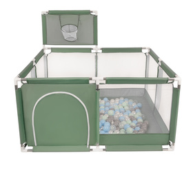 parc bébé avec balles plastiques aire de jeu pliable basket, vert : perle/gris/transparent/babyblue/menthe, 400 balles