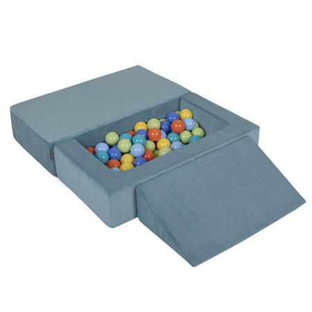 KiddyMoon Canapé en Mousse pour Enfants avec Balles et Pente Parfait Pour la Chambre D'enfant Léger Modulable Confortable Sécurisé Idéal pour Jouer et Se Détendre, bleu: vert clair/orange/turquoise/bleu/babyblue/jaune, Canapé/Pente + 100 Balles