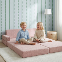 KiddyMoon Canapé Enfant en Mousse et Housse Teddy, Modulaire et Pliable, pour Jouer, Lire et se Détendre, rose, Canapés